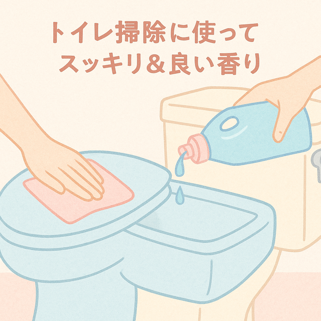 柔軟剤を使ってトイレ掃除をしている女性の手元