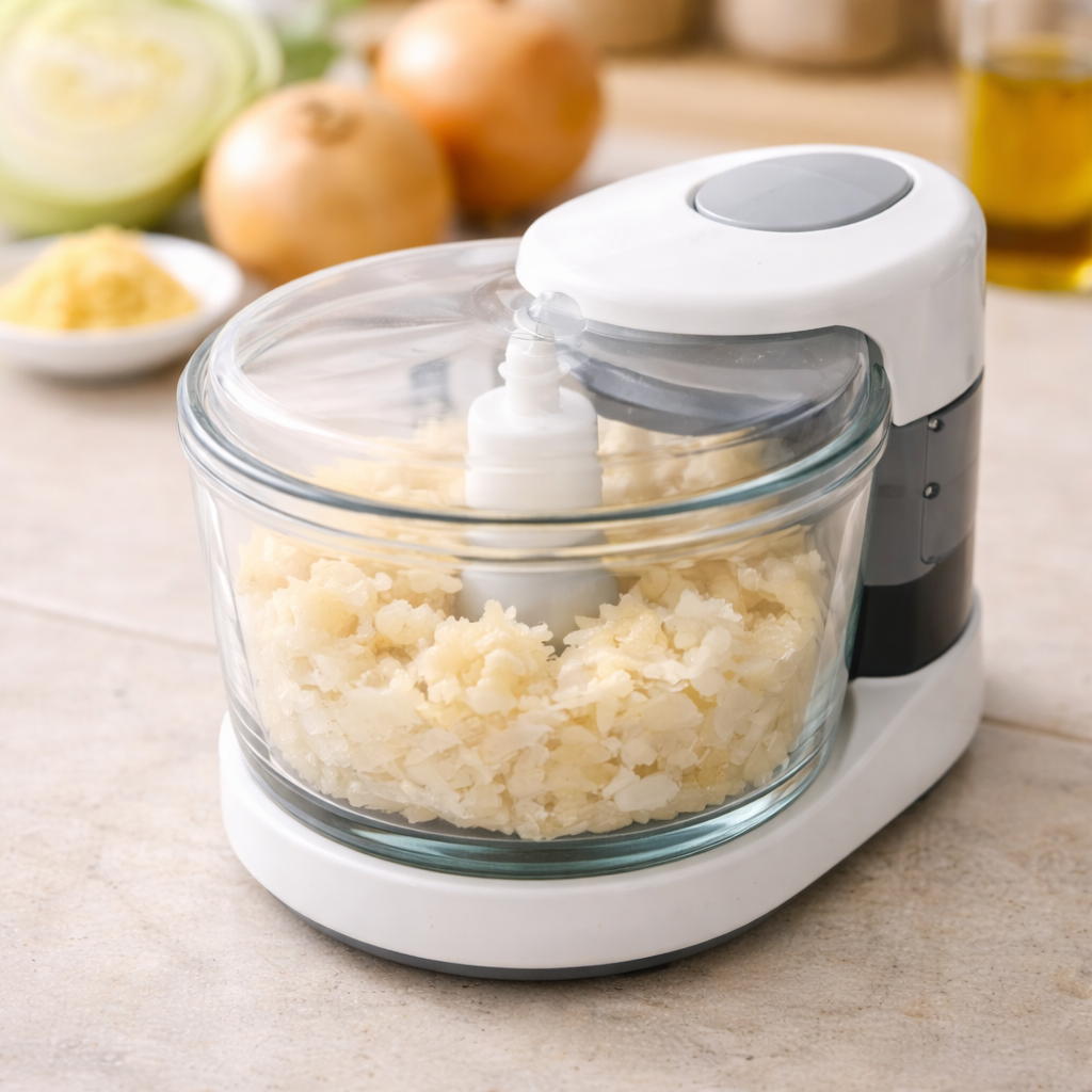 フードプロセッサーに入った食材（フタ付き）